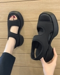 Thick Soled Sandals Womens 2022 Summer New Elastic Fabric Fashion Round Toe Broadband Comfortable Flat Sandals Chaussur