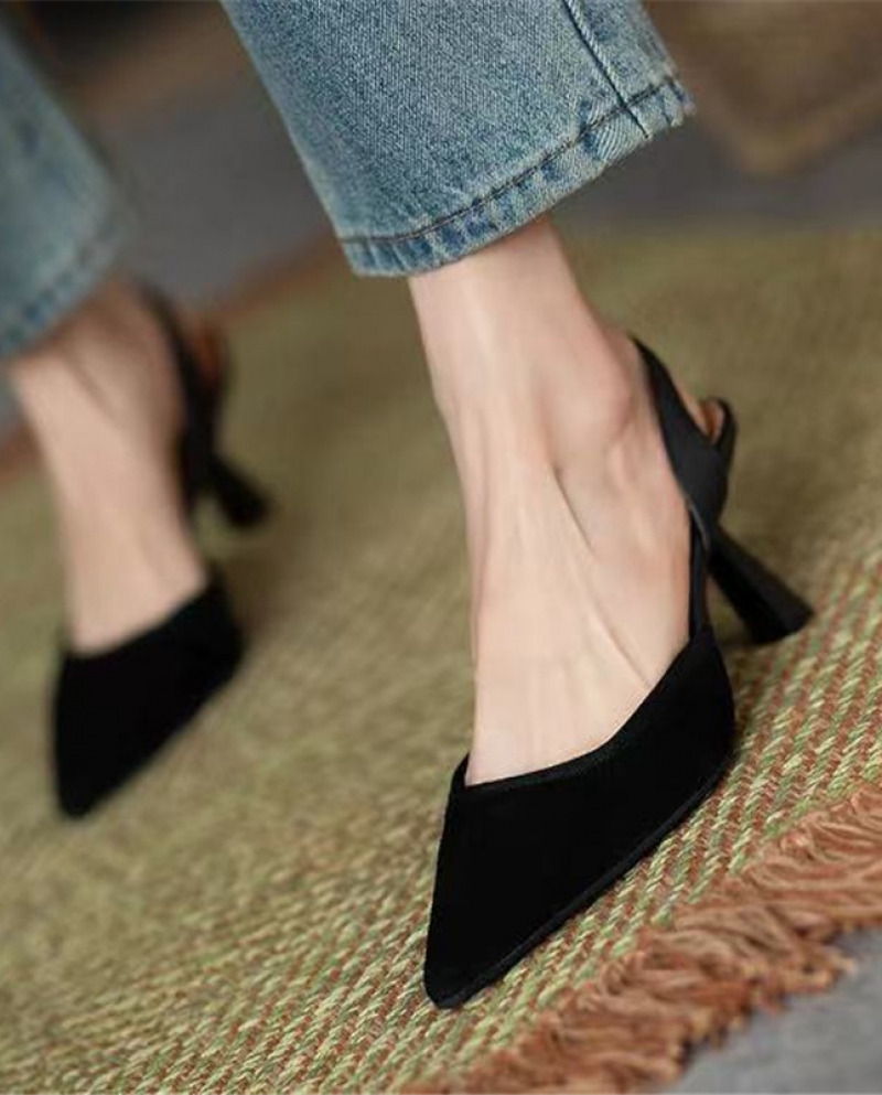 Pointed Toe Sandals Rear Strap Side Space Women Shoes Summer Slip On Woman Sandals Fashion Retro Ladies Shoes Sandalias 