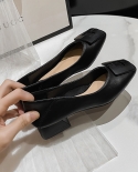 Womens Single Shoes Comfortable Soft Leather Low Heel Commuter Leather Shoes Temperament Shallow Mouth Square Buckle Hi