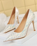 High Heels Design Patent Leather Stone Pattern Laser High Heels Stage Catwalk Party Dress Shoes  Nightclub Disco High He