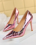 High Heels Design Patent Leather Stone Pattern Laser High Heels Stage Catwalk Party Dress Shoes  Nightclub Disco High He