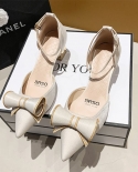 Summer Womens High Heeled Sandals Comfortable Low Heeled Daily Commuter Shoes Temperament Shallow Bow Knot Sandals High