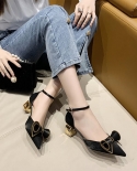 Summer Womens High Heeled Sandals Comfortable Low Heeled Daily Commuter Shoes Temperament Shallow Bow Knot Sandals High