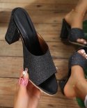 Fashion Fish Mouth High Heels Open Toe Slippers Women Personality Outside Ladies Shoes New Square Heel Woman Slippers Pa