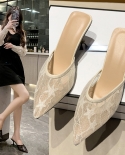 2022 Summer New Sandals And Slippers Women Wear Lace Half Drag High Heels Pointed Toe Stiletto Sandals Women Chaussure F