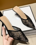 2022 Summer New Sandals And Slippers Women Wear Lace Half Drag High Heels Pointed Toe Stiletto Sandals Women Chaussure F