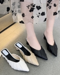 Slippers Woman Outside Pointed Shallow Modern Slippers Fashion Solid Color Chunky Heel Ladies Shoes New Casual High Heel