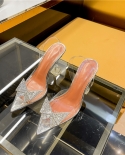 Womens Single Shoes Fashion Transparent Stiletto Sandals High Heels Luxury Rhinestone Inlaid Bowknot Design Banquet Dre