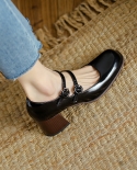 Zapatos de tacón para mujer Mary Janes estilo básico de gama alta de cuero de vaca de charol Sqaure Toe zapatos individuales de 