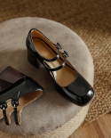 Zapatos de tacón para mujer Mary Janes estilo básico de gama alta de cuero de vaca de charol Sqaure Toe zapatos individuales de 