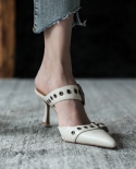 Zapatillas de verano para mujer, zapatos con hebilla para mujer, sandalias con punta estrecha, sandalias sin cordones de cuero a