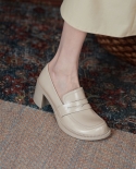 Mezereon, zapatos de mujer, mocasines sin cordones para mujer, tacones cuadrados, 55 Cm, ​​punta redonda, cuero de vaca, zapatos