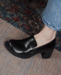 Mezereon, zapatos de mujer, mocasines sin cordones para mujer, tacones cuadrados, 55 Cm, ​​punta redonda, cuero de vaca, zapatos