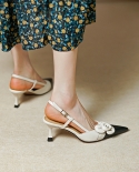 Summer Women Shoes 65cm High Heels Flowers Sandals Slingbacks Party Shoes Cowhide Sandles  Slingbacks Heeled Apricot Sh