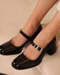 נשים משאבות 6 סמ מרי גיין נעלי רטרו סגנון אביב נעלי עקב אלגנטיות פשוטות נעליים פשוטות עגולות בוהן קפיץ אטום אבזם טלון