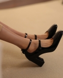 נשים משאבות 7 סמ מרי גיין נעלי רטרו בסגנון נעלי עקב אלגנטיות אבזם גברת נעלי אצבע עגולה קפיץ atumn עור אמיתי טל