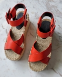 2022 Designer Women’s Wedge Sandals Shoes Woman Platform Heel Sandals Cow Leather Summer Lady Hemp Espadrilles Sandal 