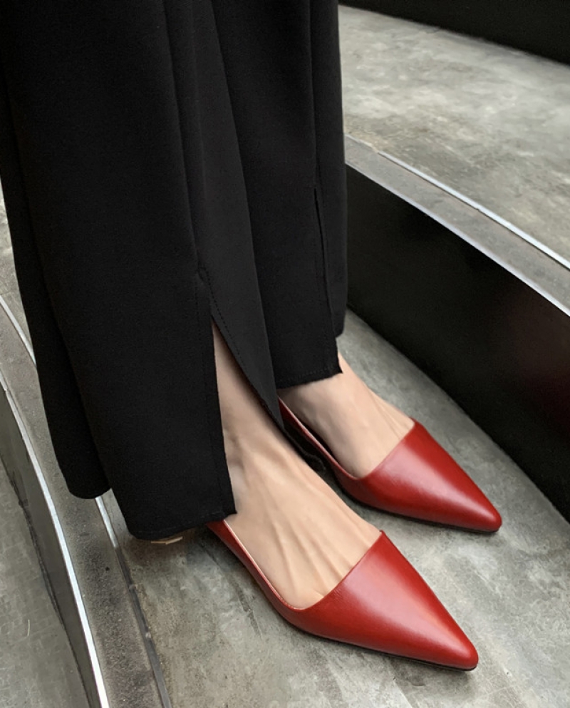 אביב 2022 נעליים פשוטות לאישה שמלת נשף מחודדת משאבות נשף 4 סמ נעלי משאבת עור אלגנטיות צבע אדום