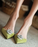 נשים משאבות נעלי שמלה 55 סמ נעלי עקב זמש לילד נעלי עקב אלגנטיות על עקב עם קריסטלים מחודדת משאבות ירוקות עבור SP