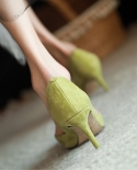 נשים משאבות נעלי שמלה 55 סמ נעלי עקב זמש לילד נעלי עקב אלגנטיות על עקב עם קריסטלים מחודדת משאבות ירוקות עבור SP