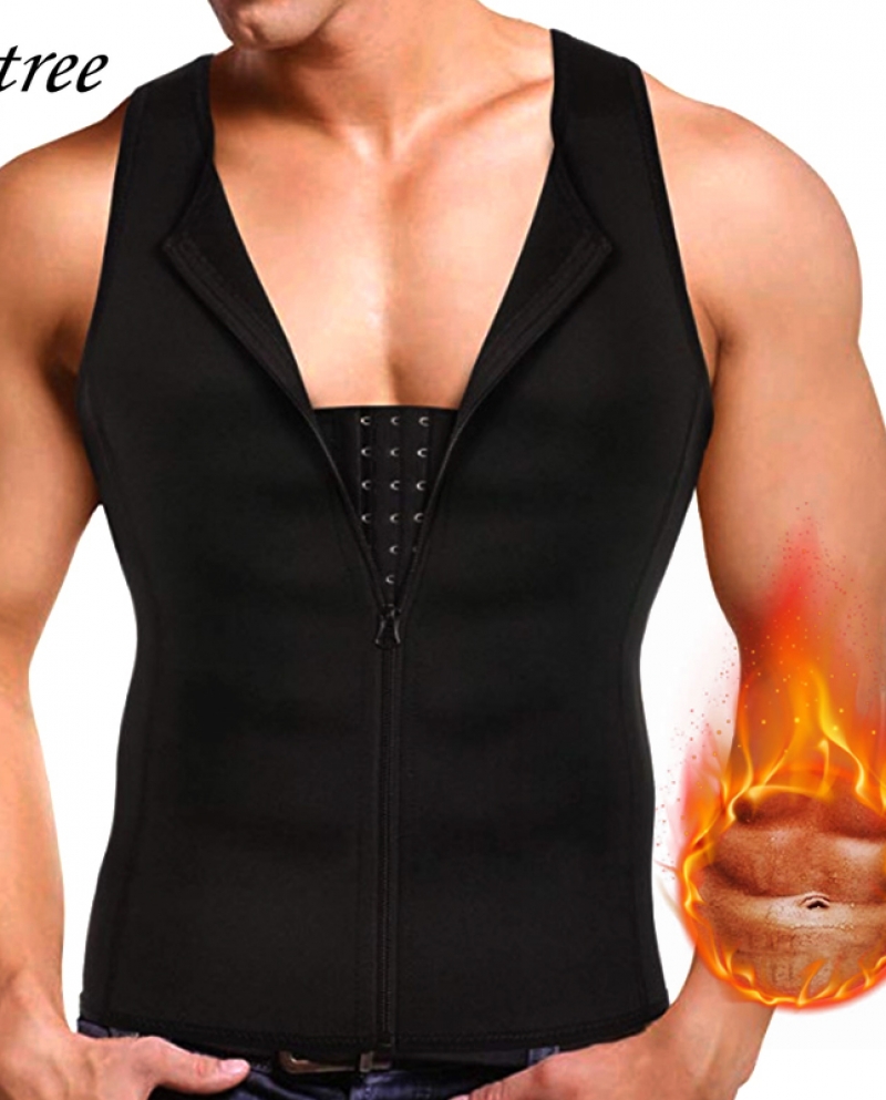 Men 2 In 1 Waist Trainer Vest Sweat Body Shaper Tank Top Neoprene Zipper Adjustable Strap Workout Gym Sauna Weight Loss 