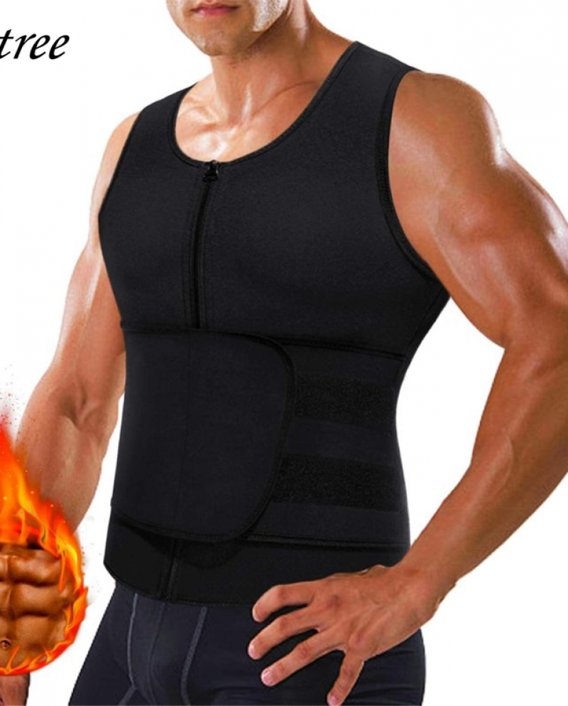Men Sweat Sauna Vest Waist Trainer Body Shaper Neoprene Tank Top Compression Shirt Workout Fitness Back Support Gym Fitn
