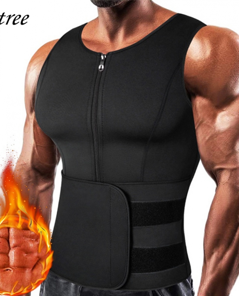 Men Neoprene Sauna Zipper Waist Trainer Corset Vest Belly Trimmer Compression Body Shaper Shirts Slimming Belt Faja Shap