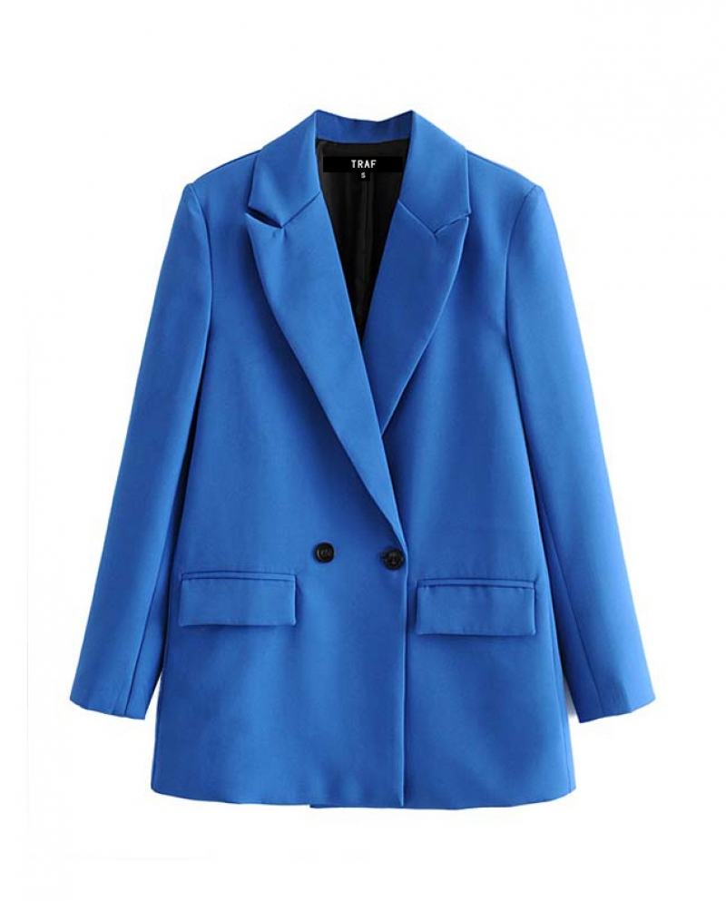 Women Chic Office Blazer  Lady Double Breasted Blazer Vintage Coat Notched Collar Long Sleeve Ladies Outerwear Stylish T