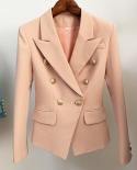 Top Quality Pink Blazer Women  Slim Blazer Jacket Female Double Breasted Metal Lion Buttons Women Blazers And Jackets Wh