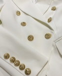 Top Quality White Blazer Women  Slim Elegant Blazers Jacket Womens Fitting Metal Lion Buttons Double Breasted Blazer Fe