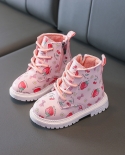 Botas para meninas outono inverno novas botas de pelúcia quentes para crianças sapatos casuais de morango para meninas meninos b