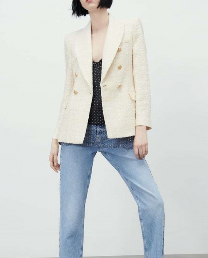 New Womens Fashion All-match Textured Double-breasted Suit Jacket