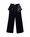 Diseño original Estilo dulce y fresco Negro Principios de otoño Nuevos pantalones de pierna ancha delgada de cintura alta