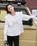 White Drape Chiffon Shirt Womens Doll Collar Long-sleeved Sunscreen Shirt