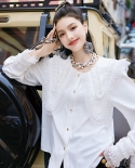 White Drape Chiffon Shirt Womens Doll Collar Long-sleeved Sunscreen Shirt