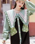 Large Lapel Early Autumn Dress Doll Collar Long-sleeved Shirt Skirt