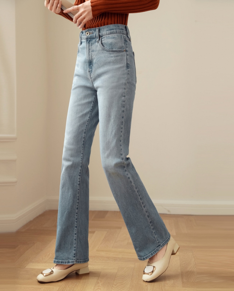 Jeans feminino de cintura alta outono nova moda simples reta casual calça para todos os jogos