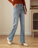 Jeans feminino de cintura alta outono nova moda simples reta casual calça para todos os jogos