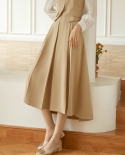 New Product Personality Fashion Commuter Style Solid Color High Waist Mid-length Pleated Skirt