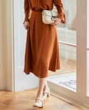 Autumn New Product Fashion Solid Color Pleated Skirt Female Temperament Commuter Style Mid-length High-waist Skirt