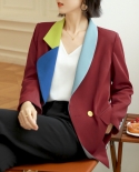 Fashionable Suit Jacket Womens Autumn New Temperament Color Matching Long-sleeved Double-breasted Blazer