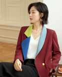Fashionable Suit Jacket Womens Autumn New Temperament Color Matching Long-sleeved Double-breasted Blazer
