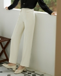 Pantalones profesionales Mujer Otoño Nuevo Cuello blanco Color sólido Suelto Delgado Talle alto Pantalones casuales de pierna an