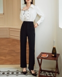 Calças profissionais femininas outono novo colarinho branco cor sólida solto cintura alta calças largas pernas casuais