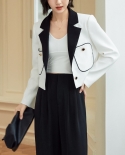 Womens Autumn New Contrast Color Temperament Slim Short Professional Long-sleeved Suit Jacket
