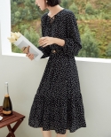 Polka Dot Long-sleeved Dress Autumn New V-neck Chiffon Pleated A-line Skirt Mid-length Skirt