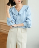 Autumn New Womens Doll Tie Pullover Chiffon Top Loose Long-sleeved Shirt