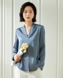 Womens New Products Simple Versatile V-neck Solid Color Temperament Long-sleeved Satin Shirt