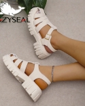 Lazyseal Platform Sandals Modern Low Heel Buckle Round Toe Checkered Design Shoes Gladiator Style Casual Women Sandal Bi