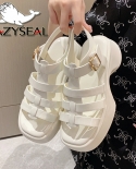 Lazyseal T Strap Platform Modern Sandals Checkered Woman Shoes Bright Pu Leather Upper Summer Women Sandals 6cm High Hee